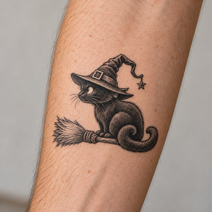 Witch Cat Temporary Tattoo