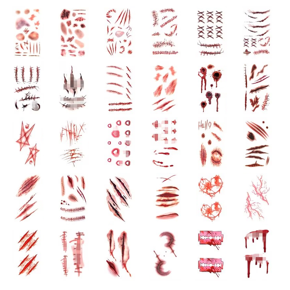 Halloween Realistic Wound & Blood Temporary Tattoos – 30 Sheets