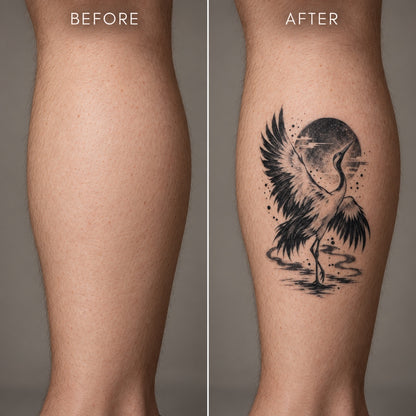 Japanese Minimalism Crane Sun Graphic Temporary Tattoo