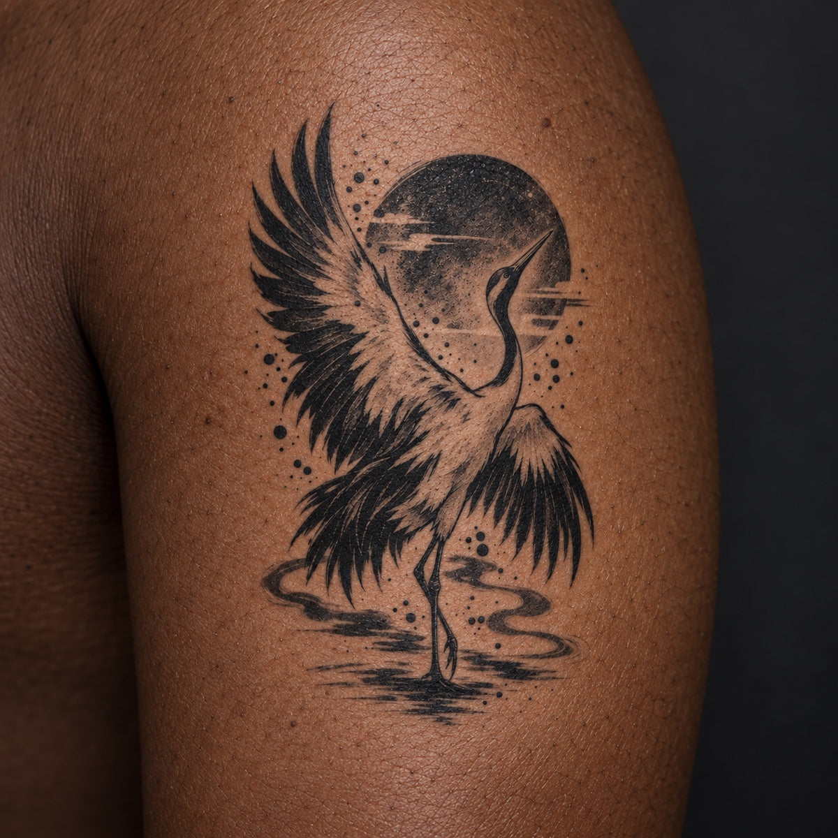 Japanese Minimalism Crane Sun Graphic Temporary Tattoo