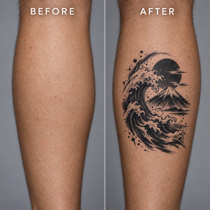Japanese Minimalism Fuji Wave Graphic Temporary Tattoo