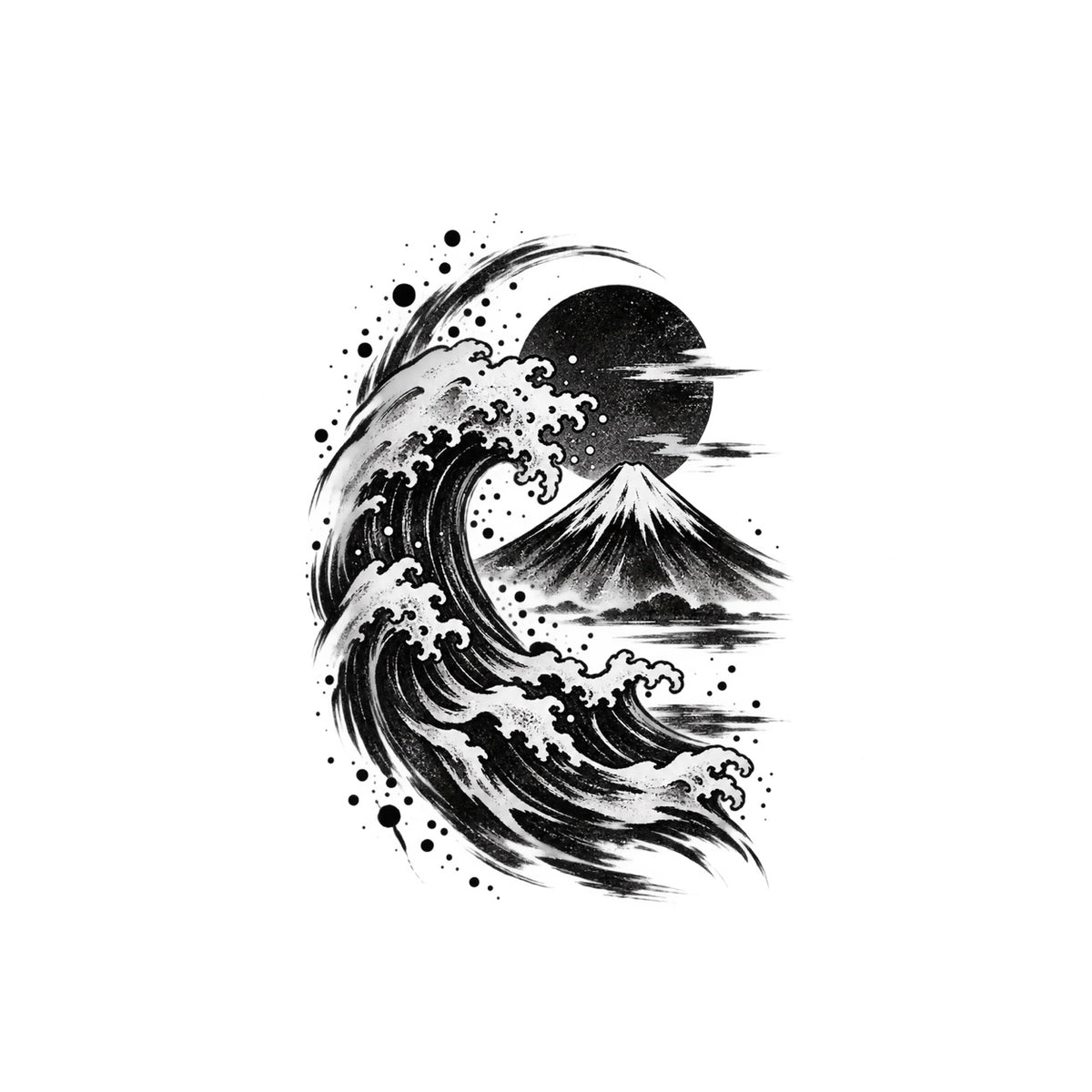 Japanese Minimalism Fuji Wave Graphic Temporary Tattoo