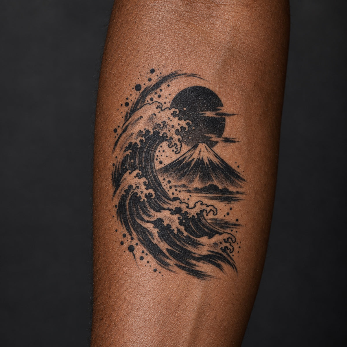 Japanese Minimalism Fuji Wave Graphic Temporary Tattoo