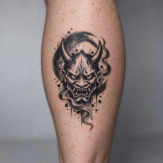 Japanese Minimalism Hannya Smoke Graphic Temporary Tattoo
