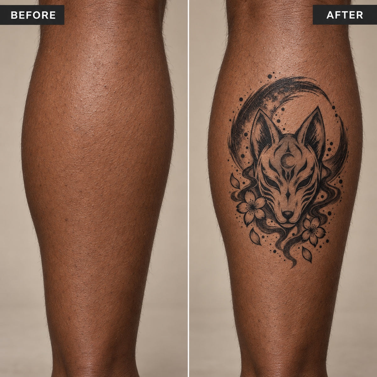 Kitsune Moon Japanese Minimalist Temporary Tattoo