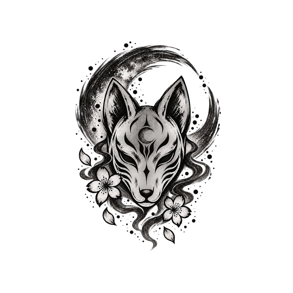 Kitsune Moon Japanese Minimalist Temporary Tattoo