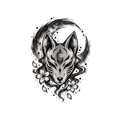 Kitsune Moon Japanese Minimalist Temporary Tattoo