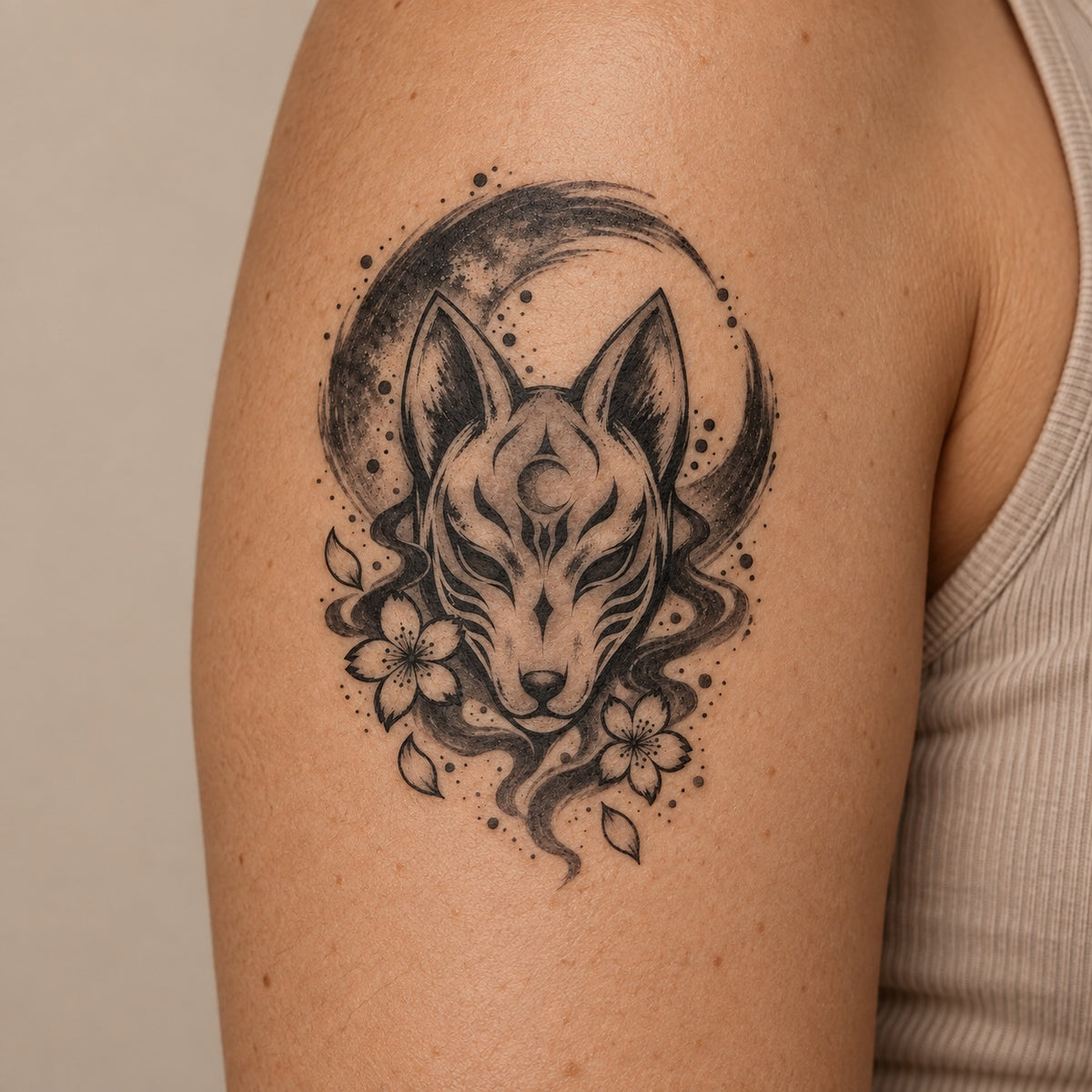 Kitsune Moon Japanese Minimalist Temporary Tattoo