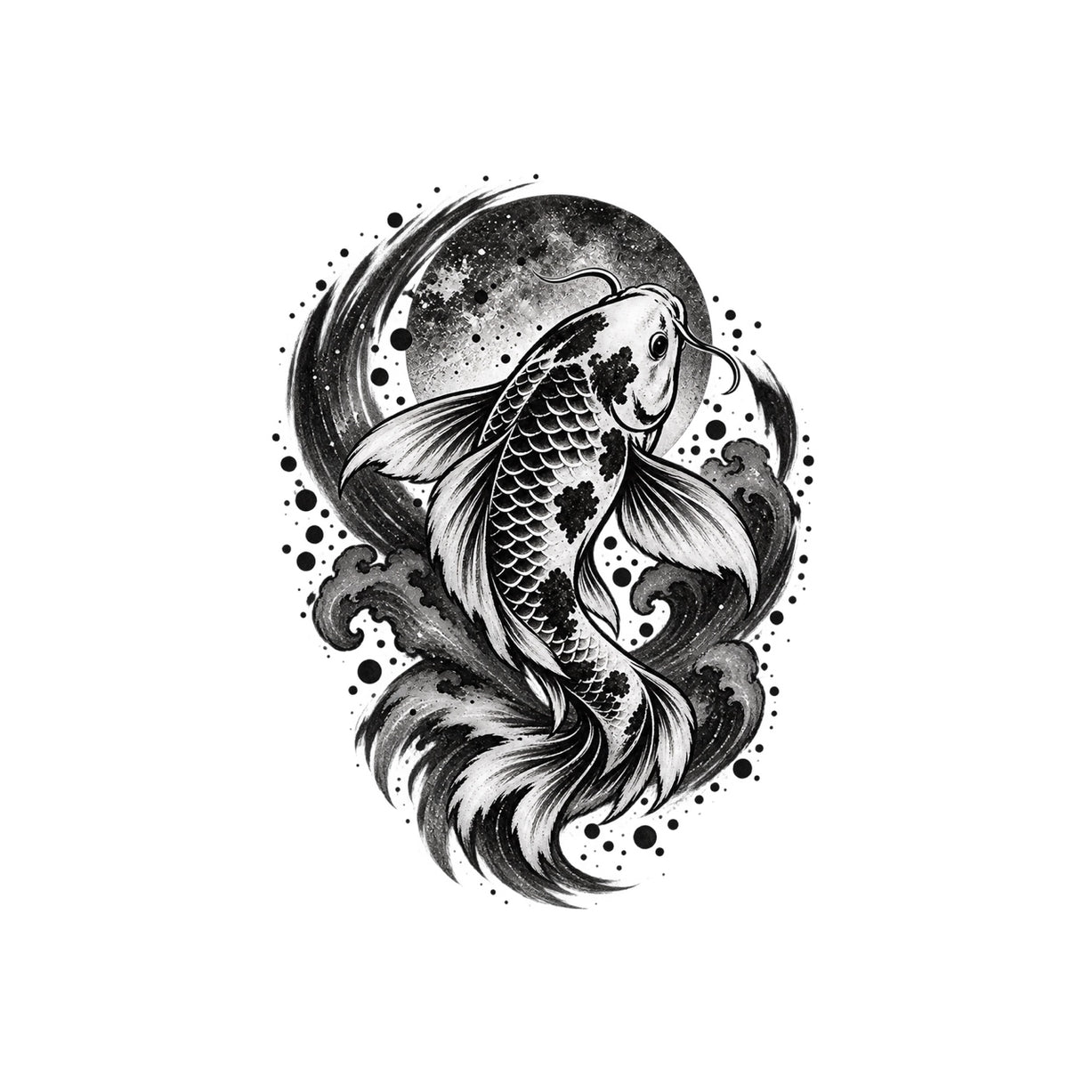 Japanese Minimalism Koi Current Graphic Temporary Tattoo