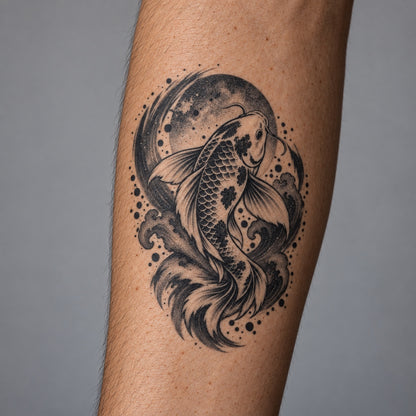 Japanese Minimalism Koi Current Graphic Temporary Tattoo