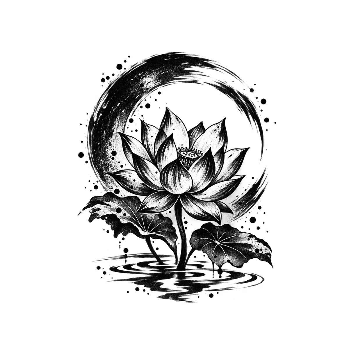 Japanese Minimalism Lotus Enso Temporary Tattoo