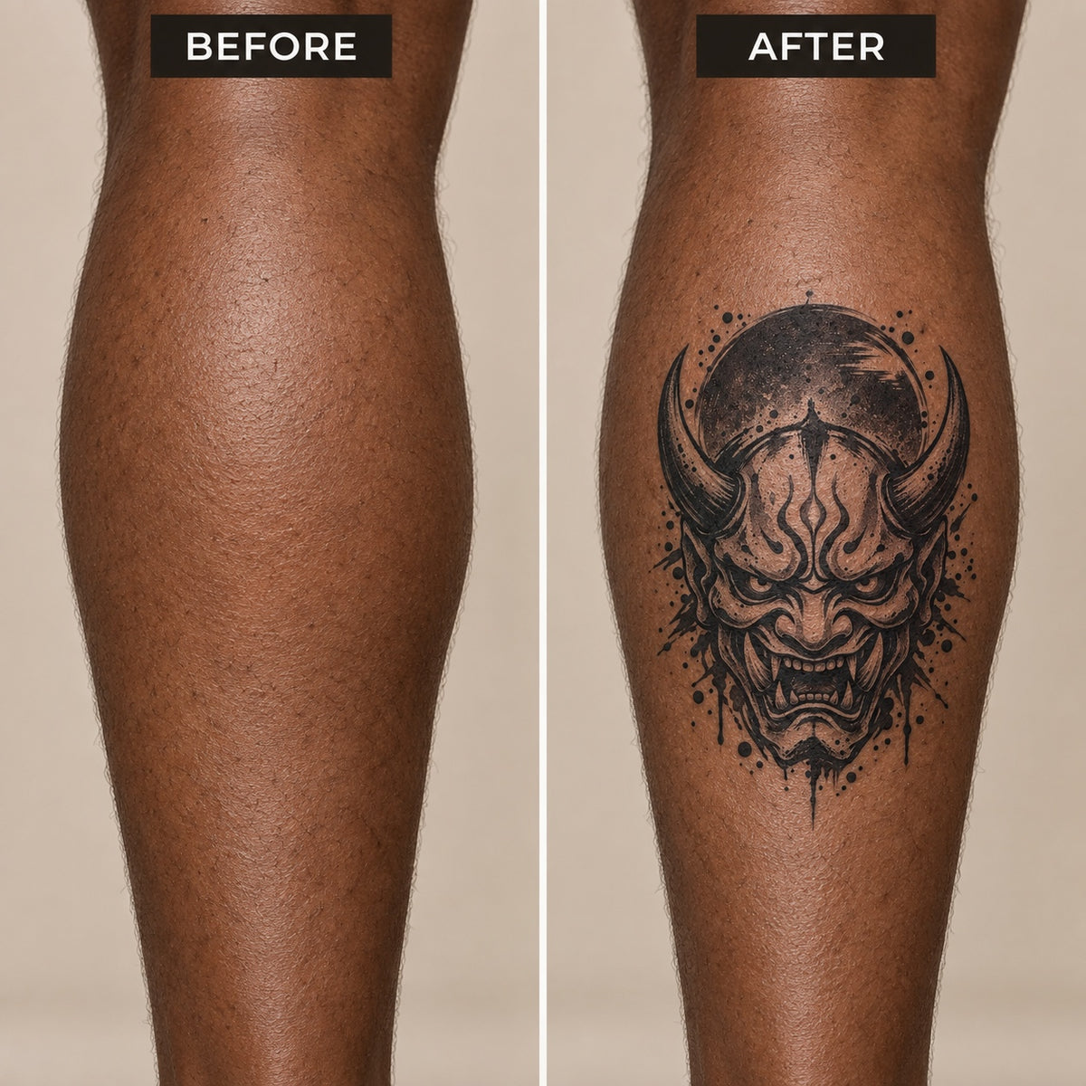 Japanese Minimalism Oni Mask Temporary Tattoo