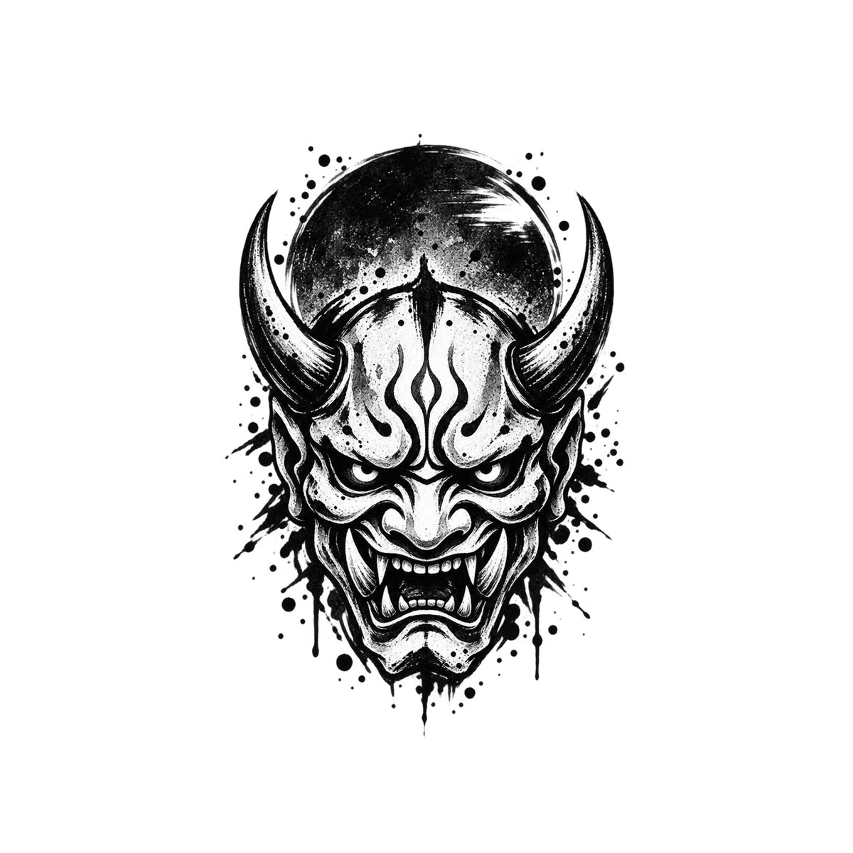 Japanese Minimalism Oni Mask Temporary Tattoo