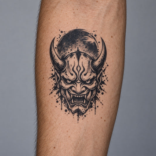 Japanese Minimalism Oni Mask Temporary Tattoo