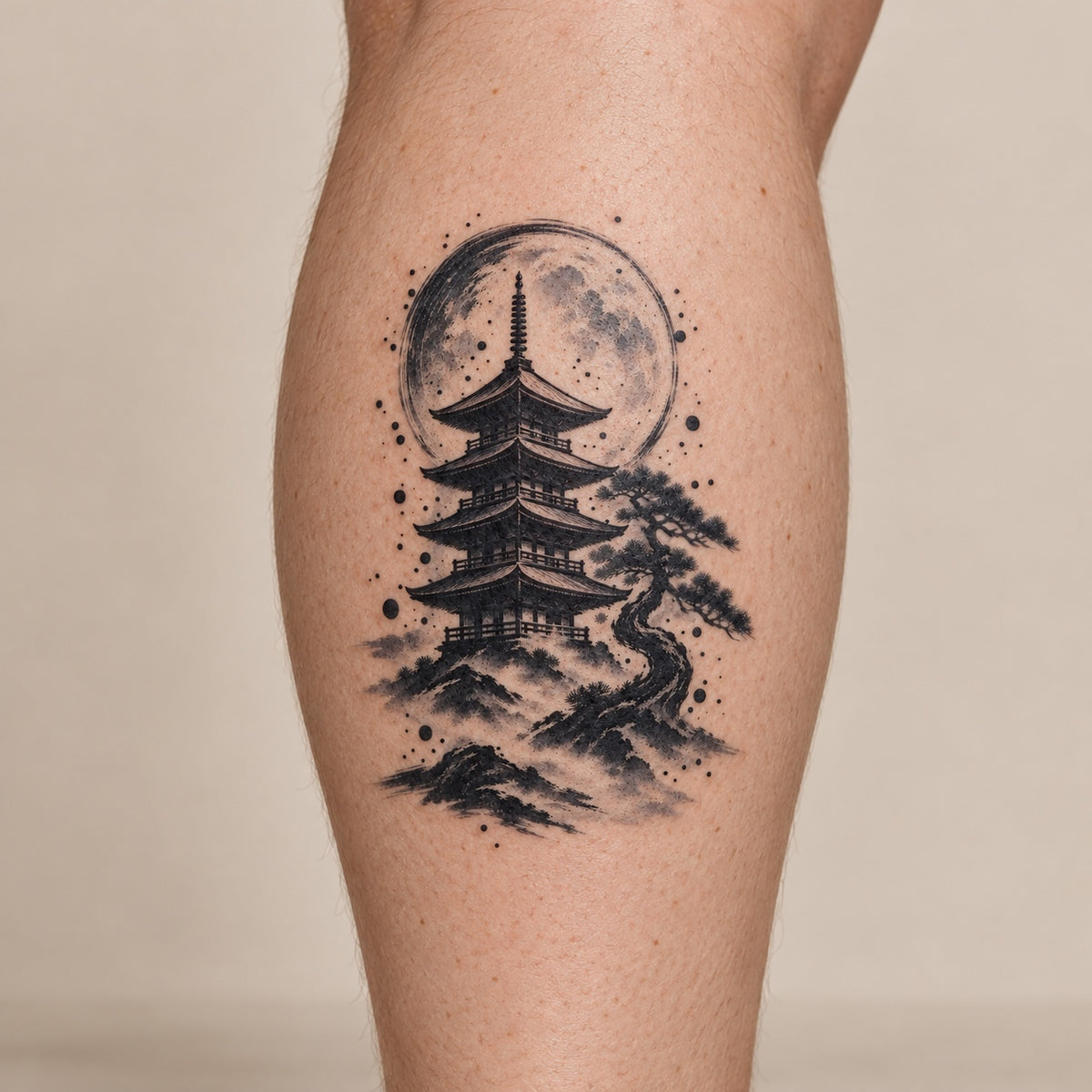 Japanese Minimalism Pagoda Mist Temporary Tattoo