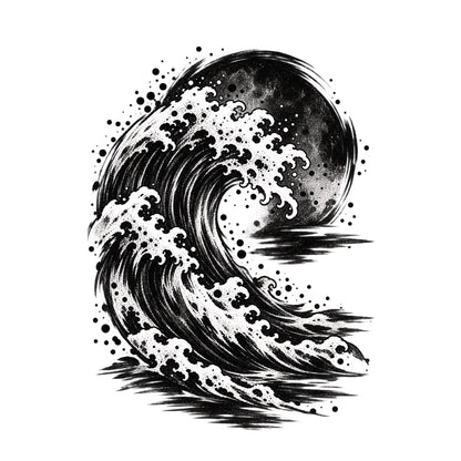 Japanese Minimalism Storm Wave Temporary Tattoo
