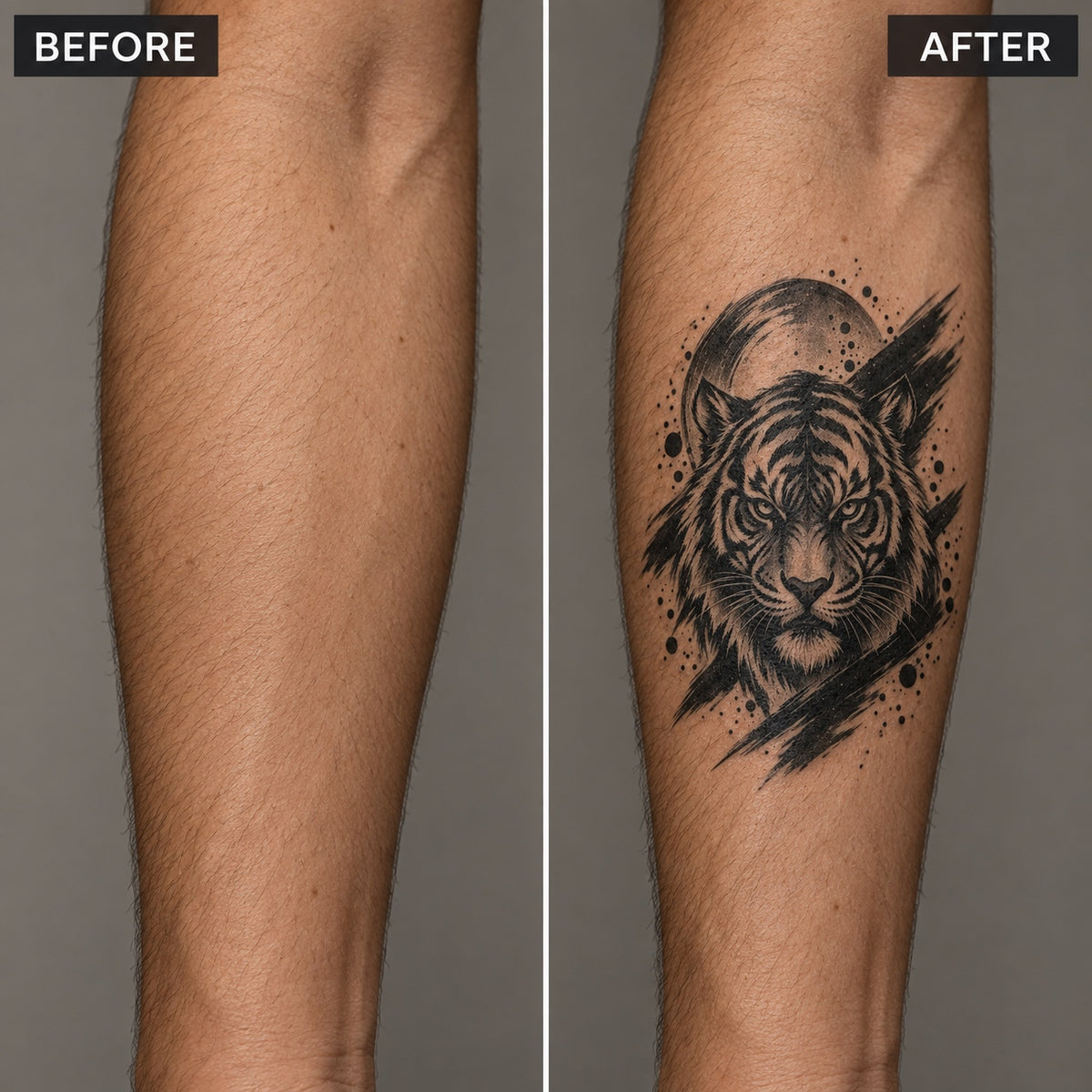 Japanese Minimalist Tiger Shadow Temporary Tattoo