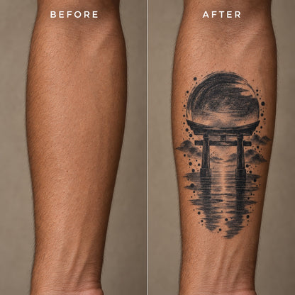 Japanese Minimalism Torii Sunrise Temporary Tattoo