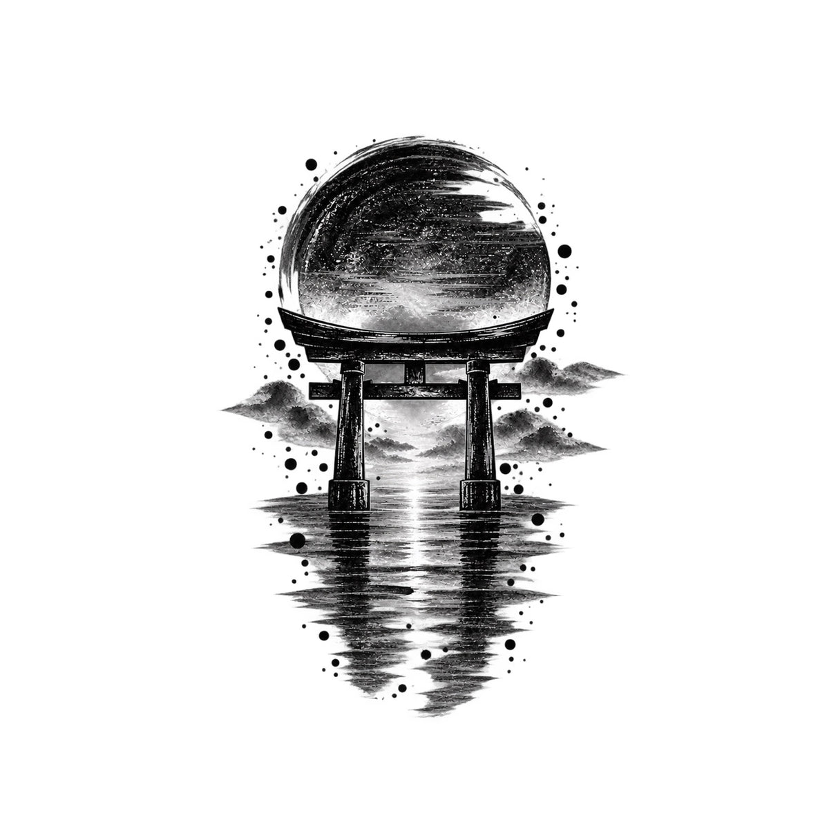 Japanese Minimalism Torii Sunrise Temporary Tattoo