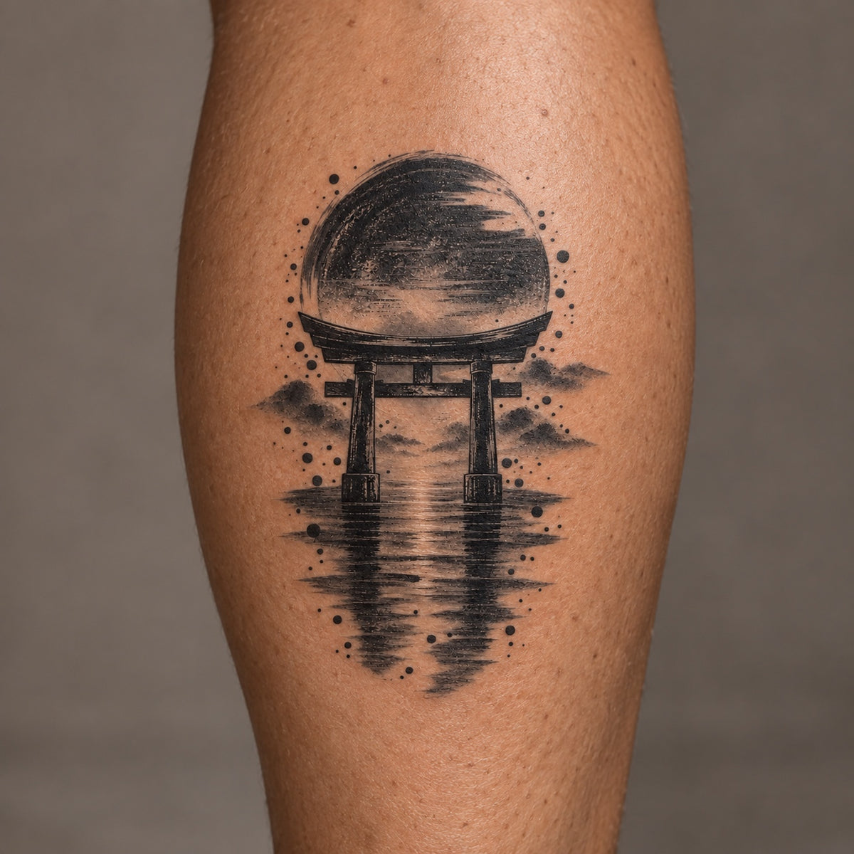 Japanese Minimalism Torii Sunrise Temporary Tattoo