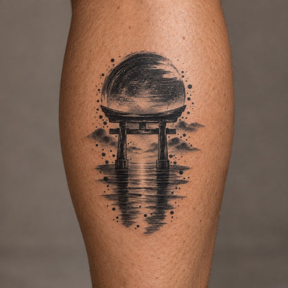 Japanese Minimalism Torii Sunrise Temporary Tattoo