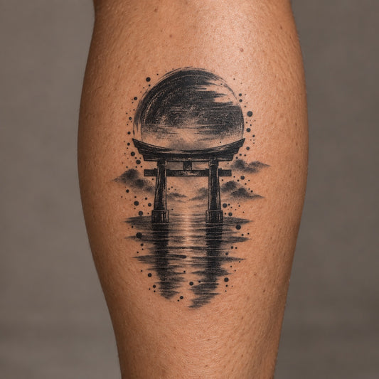 Japanese Minimalism Torii Sunrise Temporary Tattoo