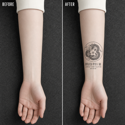 Coiled Dragon & Sakura Japanese Temporary Tattoo
