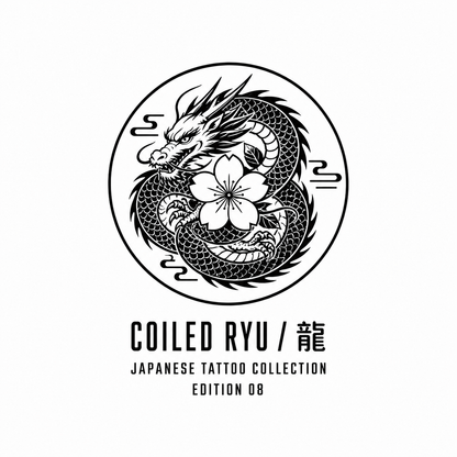 Coiled Dragon & Sakura Japanese Temporary Tattoo