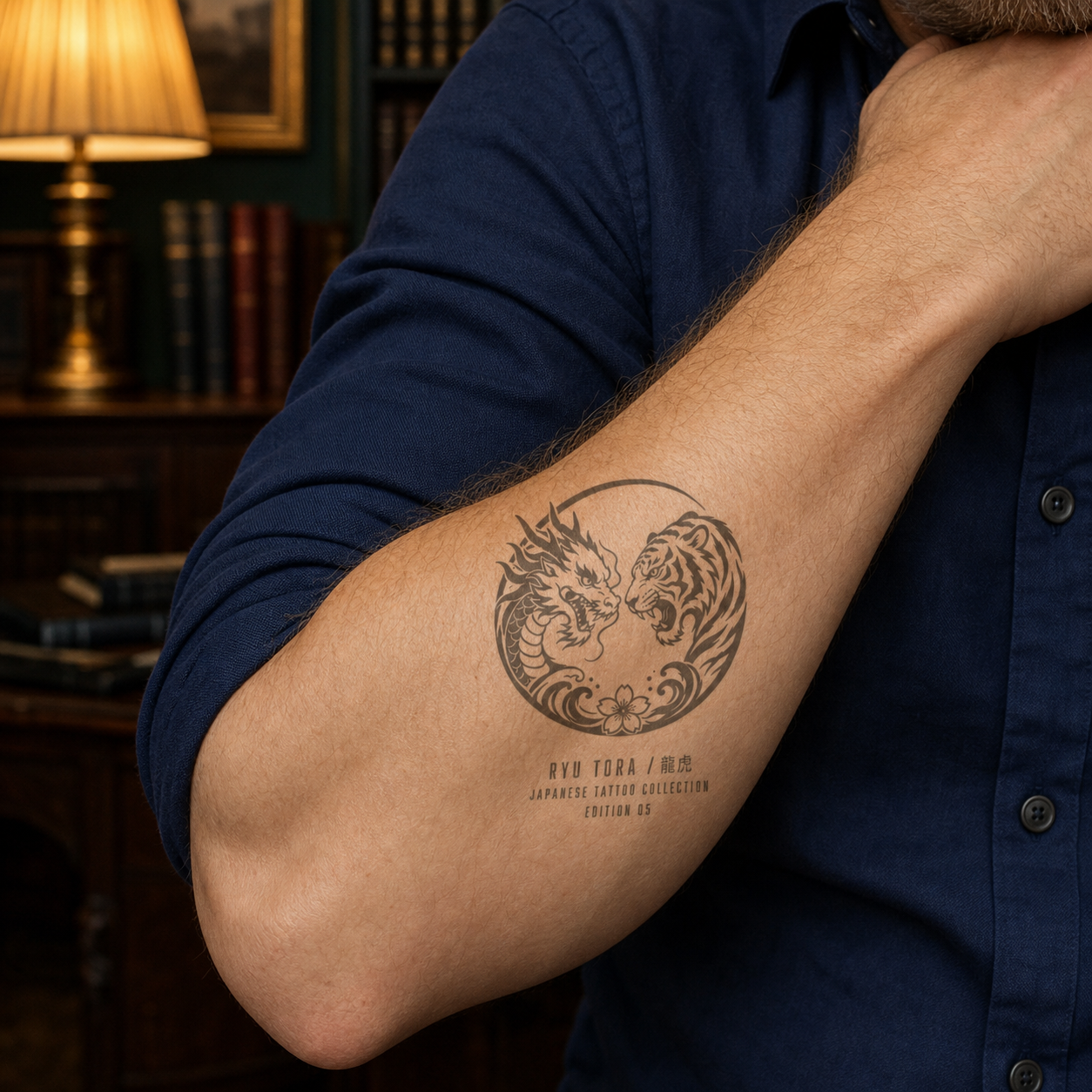Japanese Dragon vs Tiger Duel Temporary Tattoo