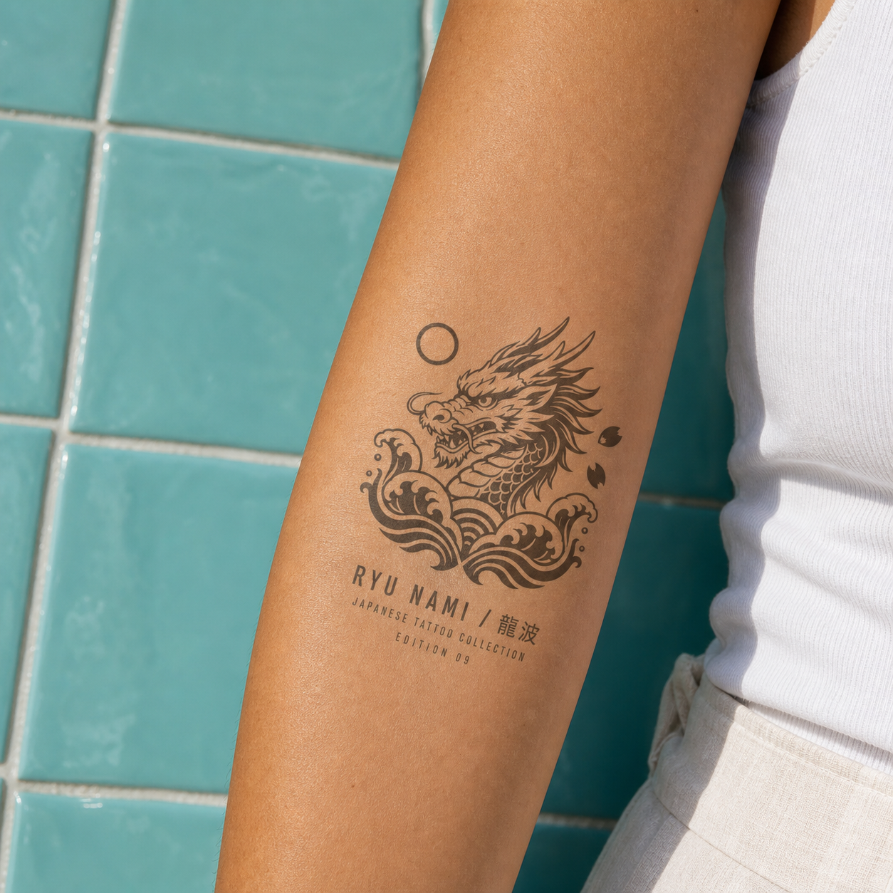 Japanese Dragon Wave Crest Temporary Tattoo