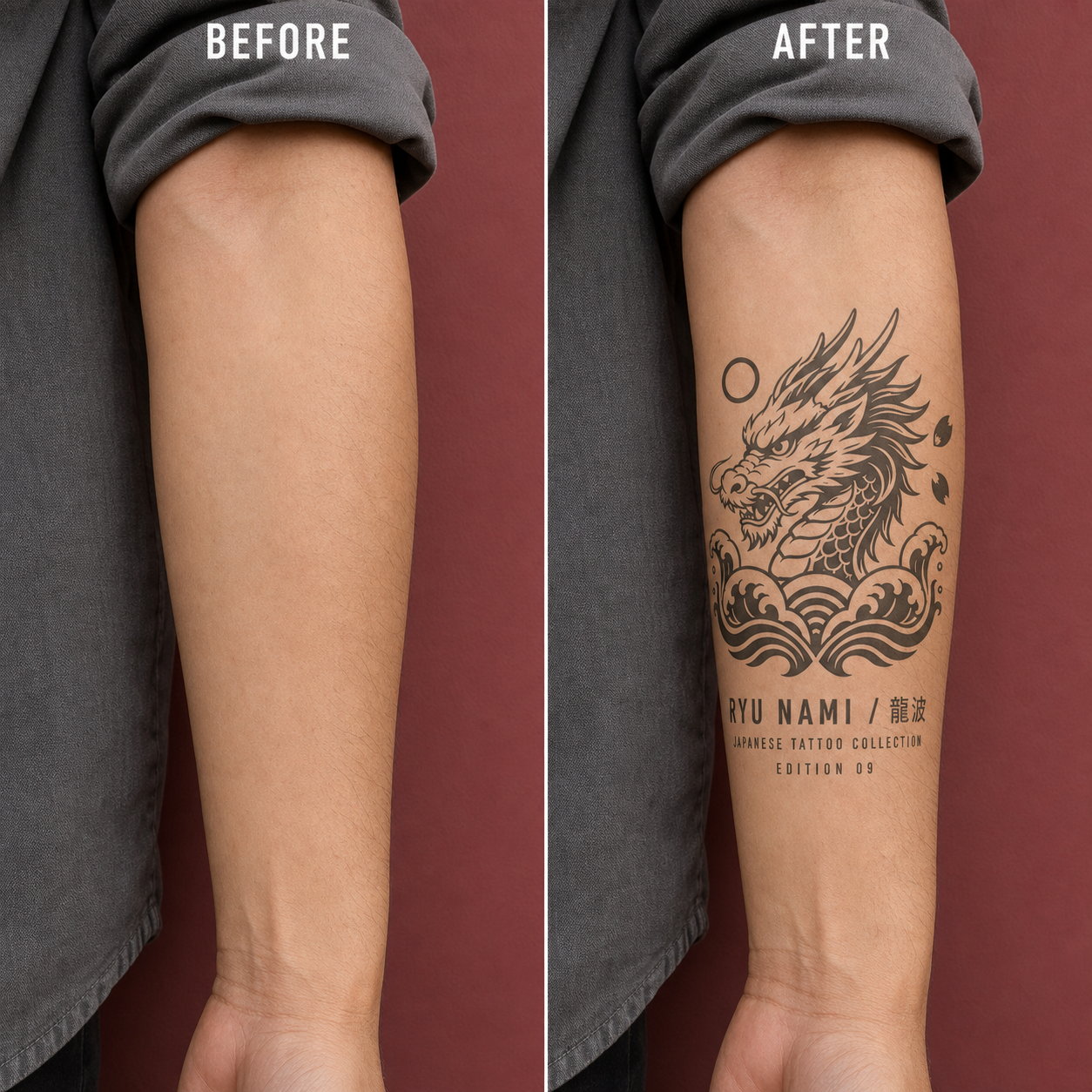 Japanese Dragon Wave Crest Temporary Tattoo