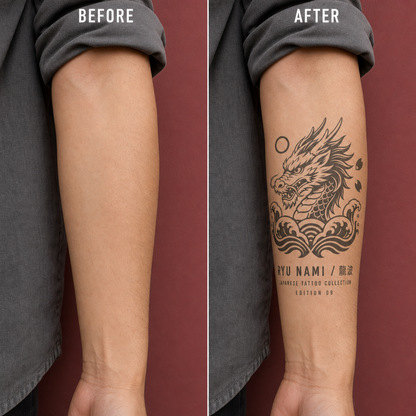 Japanese Dragon Wave Crest Temporary Tattoo