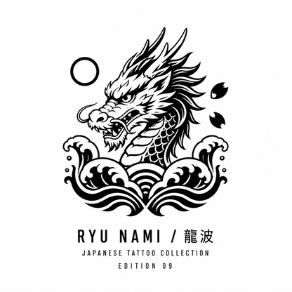Japanese Dragon Wave Crest Temporary Tattoo