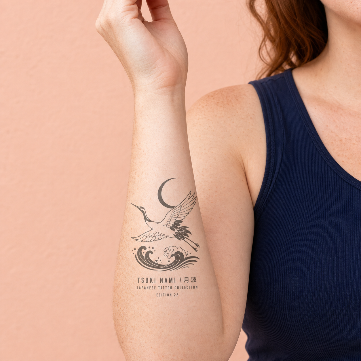 Japanese Moon Wave Crane Temporary Tattoo (22)