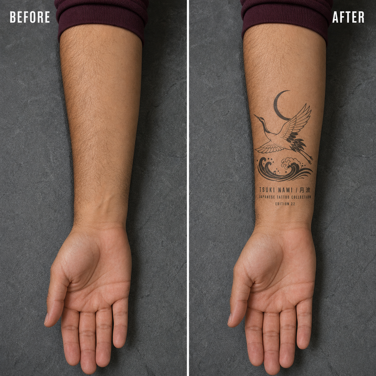 Japanese Moon Wave Crane Temporary Tattoo (22)