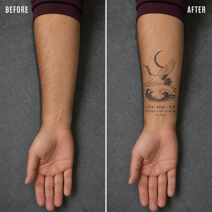 Japanese Moon Wave Crane Temporary Tattoo (22)