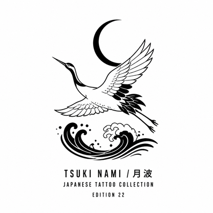 Japanese Moon Wave Crane Temporary Tattoo (22)