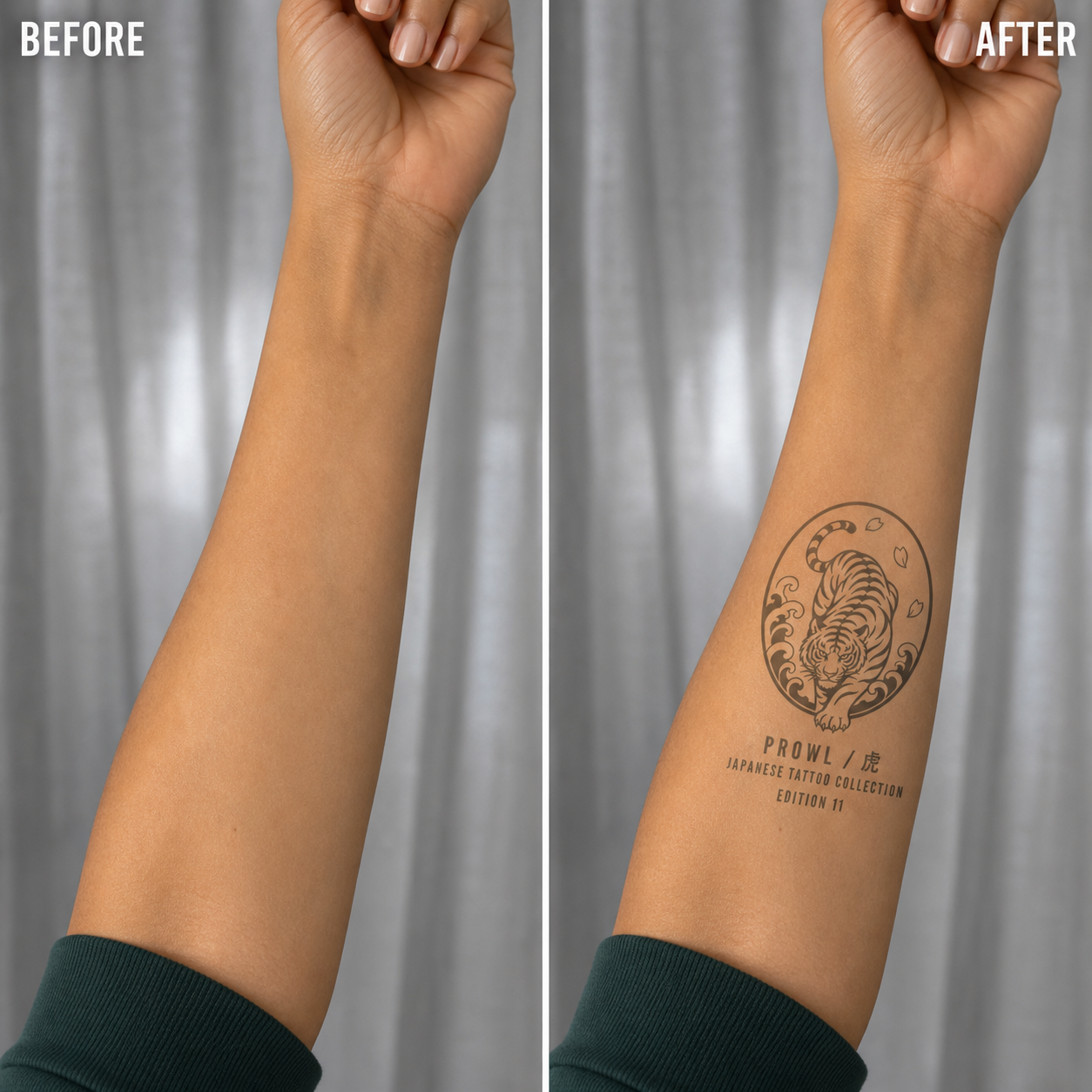 Prowling Tiger Wave Temporary Tattoo