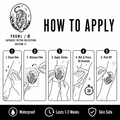 Prowling Tiger Wave Temporary Tattoo