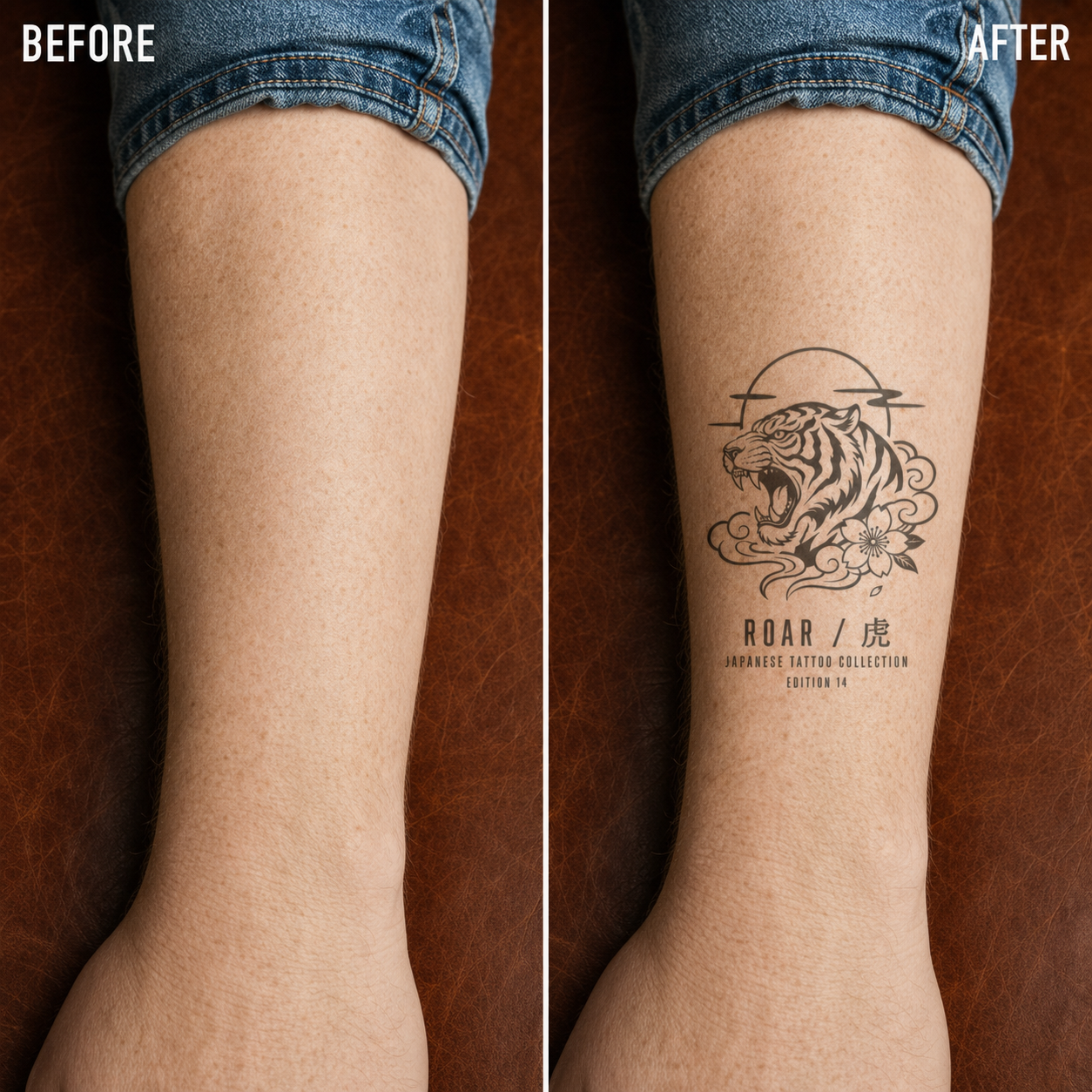 Japanese Roaring Tiger Cloud Temporary Tattoo