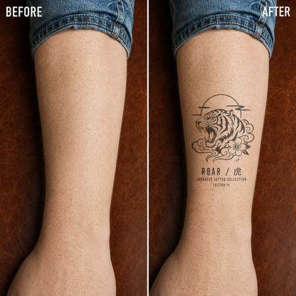 Japanese Roaring Tiger Cloud Temporary Tattoo