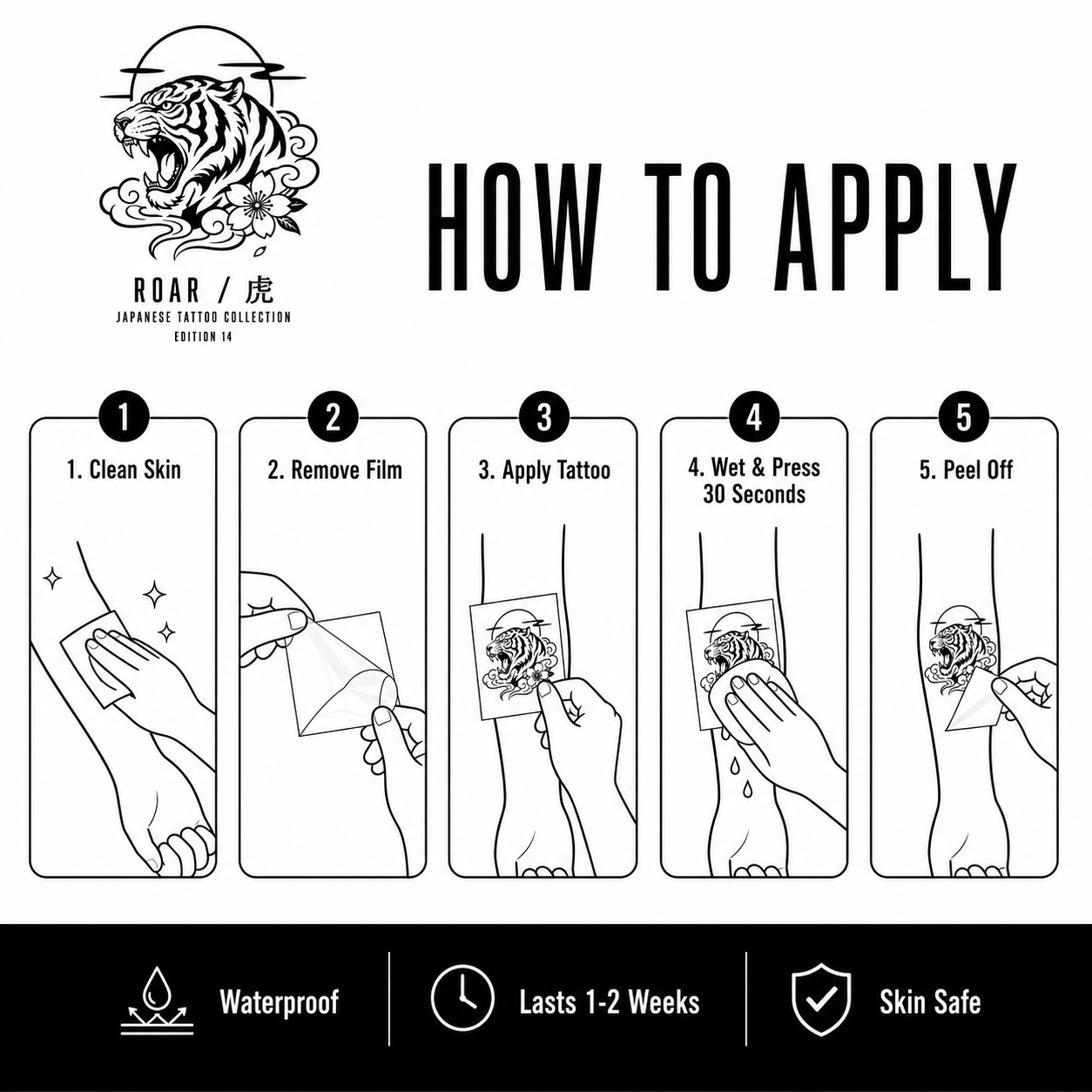 Japanese Roaring Tiger Cloud Temporary Tattoo