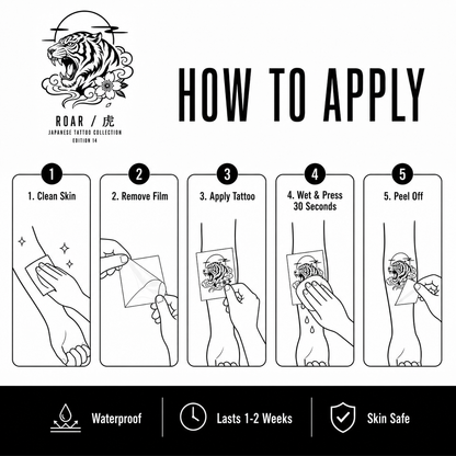 Japanese Roaring Tiger Cloud Temporary Tattoo