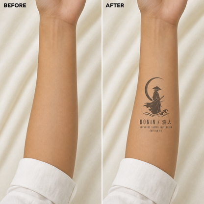 Japanese Ronin Moon Wave Temporary Tattoo
