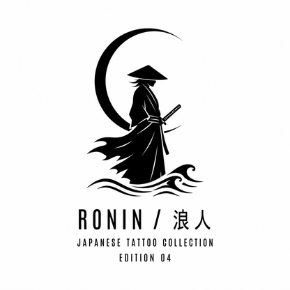 Japanese Ronin Moon Wave Temporary Tattoo