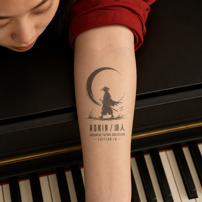 Japanese Ronin Silhouette Moon Temporary Tattoo