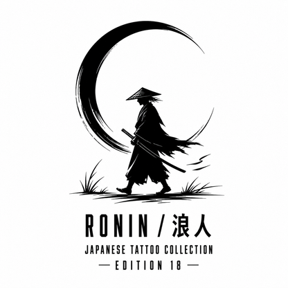Japanese Ronin Silhouette Moon Temporary Tattoo