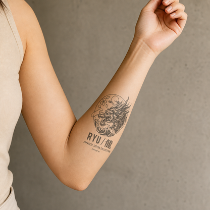 Japanese Ryu Wave Sakura Temporary Tattoo