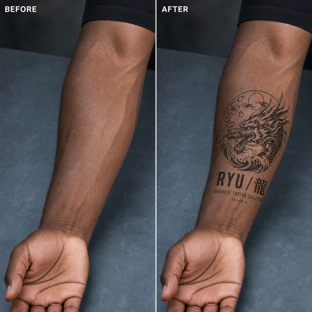 Japanese Ryu Wave Sakura Temporary Tattoo