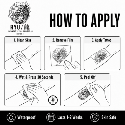Japanese Ryu Wave Sakura Temporary Tattoo